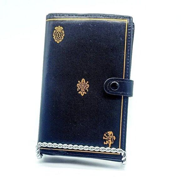 Vintage Fiocchi Lecco Italian Black Gold Embossed Leather Wallet - Picture 1 of 8
